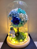 Cinnamoroll Hydrangea Tree With Preserved Roses in Glass Dome