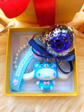 Dark Blue Rose Preserved Flower Charm With Cinnamoroll. Same Day Delivery Available.