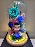 5 Roses Premium Popmart Crybaby Preserved Flower Dome (Blue Theme)