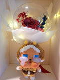 AUTHENTIC CRYBABY Plush with Acrylic Ball Preserved Red Rose Flowers Bouquet