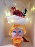 AUTHENTIC CRYBABY Plush with Acrylic Ball Preserved Red Rose Flowers Bouquet