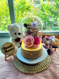 (6-in-1) Customisable Bluetooth Rotating Preserved Flower Dome Featuring Mickey Mouse Figurine