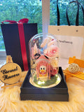 Popmart Daisy Duck Swing Series Preserved Flower Dome With Pink Roses And Same Day Delivery.