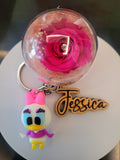 Daisy Duck Preserved Flower Keychain Charm and Personalized Wooden Name