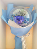 Acrylic Ball Preserved Dark Blue Rose Flowers Bouquet