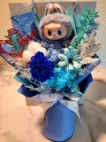 AUTHENTIC Big Into Energy / Macaron Labubu With Eternal Blossoms Preserved Dark Blue Carnation Bouquet.