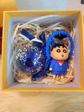 Dark Blue Rose Preserved Flower Charm With Crayon Shin-Chan. Same Day Delivery Available.