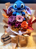 Timeless Romance Dark Orange, Smoke And Light Pink Preserved Roses Bouquet With Stitch