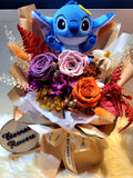 Timeless Romance Dark Orange, Smoke And Light Pink Preserved Roses Bouquet With Stitch
