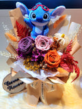 Timeless Romance Dark Orange, Smoke And Light Pink Preserved Roses Bouquet With Stitch