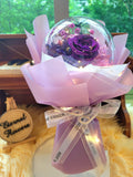 Acrylic Ball Preserved Purple Rose Flowers Bouquet