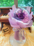 Acrylic Ball Preserved Purple Rose Flowers Bouquet