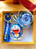 Blue Rose Preserved Flower Charm With Doraemon. Same Day Delivery.