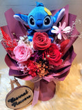 Eternal Elegance Red Preserved Roses Bouquet With Stitch Plush Toy. Same Day Delivery.