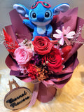 Eternal Elegance Red Preserved Roses Bouquet With Stitch Plush Toy. Same Day Delivery.
