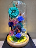 5 Roses Eternal Couple V2 Preserved Flower Dome (Blue Theme)