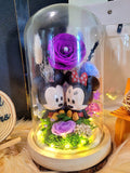 Eternal Couple Mickey & Minnie Mouse Purple Rose Preserved Flower Dome With Same Day Delivery