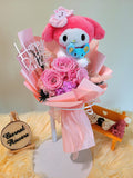 Forever In Love Preserved Flowers Bouquet With My Melody Plush Toy. 100% High Quality Real Flowers. Same Day Delivery.