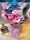 Forever In Love Preserved Roses Bouquet With Stitch Plush Toy. Same Day Delivery.