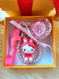 Pink Rose Preserved Flower Charm With Hello Kitty. Same Day Delivery Available.