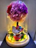 Hello Kitty Hydrangea Tree With Preserved Roses in Glass Dome