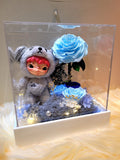 Premium Authentic Hirono Plush & Preserved Flowers In Acrylic Box