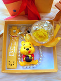 Yellow Rose Preserved Flower Charm With Winnie The Pooh. Same Day Delivery Available.