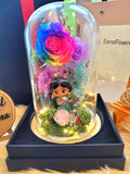 Princess Jasmine Preserved Flower Dome With Rainbow Roses And Same Day Delivery