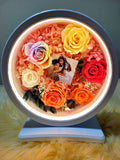 Table Lamp With Preserved Flowers and Personalized Photo. 100% High Quality Real Flowers. Same Day Delivery.