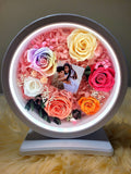 Table Lamp With Preserved Flowers and Personalized Photo. 100% High Quality Real Flowers. Same Day Delivery.