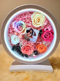 Table Lamp With Preserved Flowers and Personalized Photo. 100% High Quality Real Flowers. Same Day Delivery.