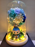 Premium Popmart Labubu Hydrangea Tree With Preserved Roses in Glass Dome