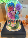 Premium Popmart Labubu Preserved Flower Dome With Rainbow Roses And Same Day Delivery.