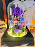 Premium Popmart Labubu Preserved Flower Dome With Purple Roses And Same Day Delivery.