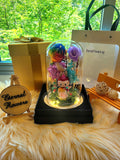 Premium Popmart Labubu Preserved Flower Dome With Rainbow Roses And Same Day Delivery.