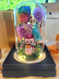 Premium Popmart Labubu Preserved Flower Dome With Rainbow Roses And Same Day Delivery.