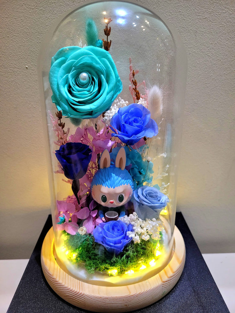 5 Roses Premium Popmart Labubu Preserved Flower Dome (Blue Theme)