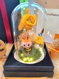 Premium Popmart Labubu Preserved Flower Dome With Yellow Roses And Same Day Delivery.