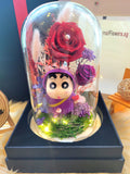 Limited Edition Large Purple Crayon Shin-Chan Figurine Preserved Flower Dome With Red Roses And Same Day Delivery