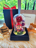 Limited Edition Large Red Crayon Shin-Chan Figurine Preserved Flower Dome With Red Roses And Same Day Delivery