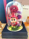 Limited Edition Large Red Crayon Shin-Chan Figurine Preserved Flower Dome With Red Roses And Same Day Delivery