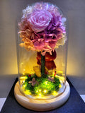 Crayon Shin Chan Hydrangea Tree With Preserved Roses in Glass Dome