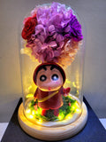 Crayon Shin Chan Hydrangea Tree With Preserved Roses in Glass Dome