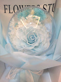 Acrylic Ball Preserved White Rose Flowers Bouquet