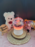 LED Preserved Flowers Aroma Diffuser With Champagne and Light Purple Roses