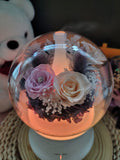 LED Preserved Flowers Aroma Diffuser With Champagne and Light Purple Roses