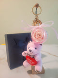 Pink Rose Preserved Flower Charm With Care Bear Plush. Same Day Delivery