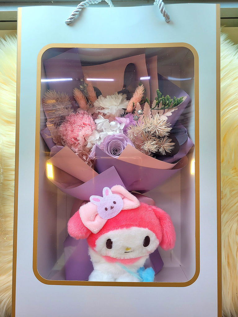 Eternal Blossoms Carnation With Rose Bouquet And My Melody Plush Toy.  Same Day Delivery.