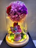 My Melody Hydrangea Tree With Preserved Roses in Glass Dome