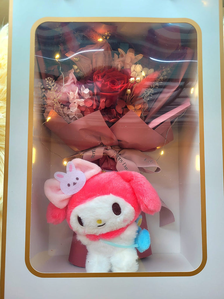 Eternal Elegance Red Preserved Roses Bouquet With My Melody Plush Toy